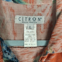 Citron Santa Monica Button Up Shirt Mens Large Orange Tropical Scene Beachy Boho