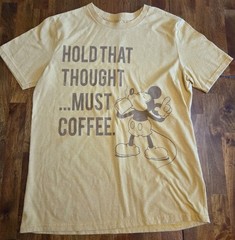 Disney Mickey Mouse “Hold That Thought… Must Coffee” Yellow Tshirt Small