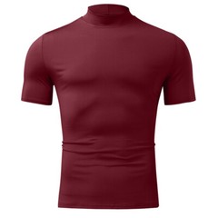 Men Roll Turtle Neck T-shirt Solid Jumper Lightweight Short Sleeve Top Tee Basic