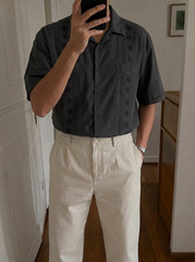 Men’s Black Embroidered Guayabera Shirt XXL Short Sleeve