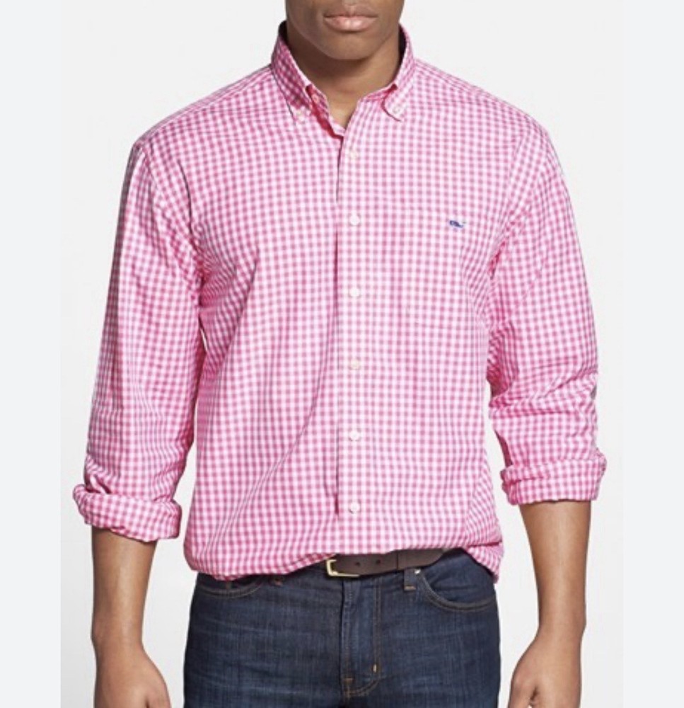 Vineyard Vines Pink Gingham L Button Down Shirt Classic Fit Cotten Preppy Whale
