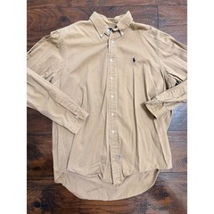 Polo Ralph Lauren Mens XL Tan Khaki Cotton Twill Button Down Shirt Long Sleeve