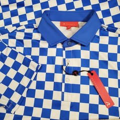 Redvanly Men’s Small Cedres Performance Golf Polo Blue/White Checkerboard NWT