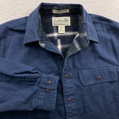 Vintage LL Bean Flannel Lined Button Down Shirt Men Medium Navy Blue 291748