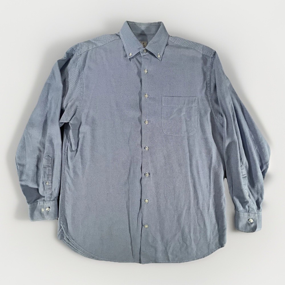 Peter Millar Button Down Shirt Mens Large Blue Micro Pattern Long Sleeve Cotton