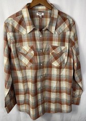 WRANGLER RETRO Mens XXL Burnt Orange Plaid Western Shirt Pearl Snaps 25.5″ Chest
