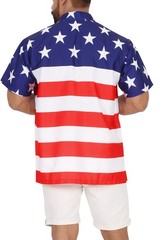 LA LEELA Men’s US Flag Button Down Half Sleeve Hawaiian Shirt M Red_AA285