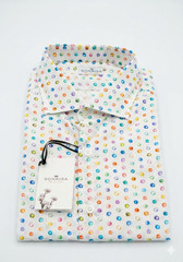 SONRISA Geometric White Button-Down Shirt All Seasons Cotton Regular Fit L