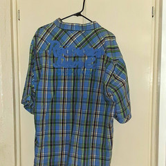 Rocawear Men’s 4X Big & Tall Blue Green White Plaid Short Sleeve Button-Up