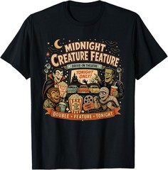 Retro 90s Midnight Creature Feature T-Shirt Classic Monster Drive-In Movie Tee