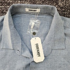 COOFANDY Short Sleeve Hidden Button Down Shirt Linen Blend Blue Size L