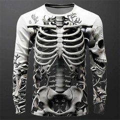 3D Print Skeleton Skulls Pattern T Shirts Men Long Sleeve Casual Fashion T-shirt