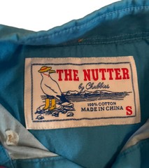 Chubbies The Nutter Men’s Button Down Shirt Blue/Green Striped Shark Logo S guc