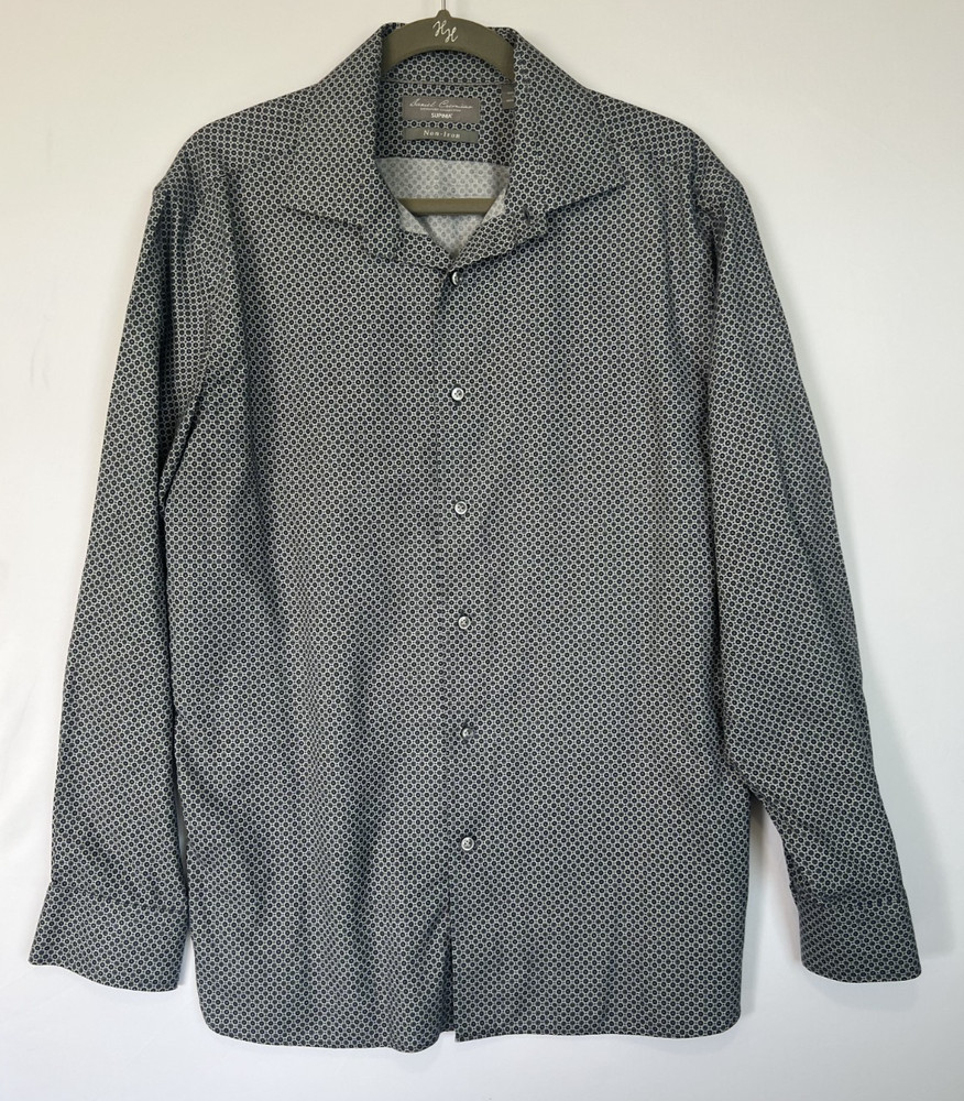 Daniel Cremieux Supima Cotton Non Iron Dress Shirt L 34/35 Sleeve Blue Geometric