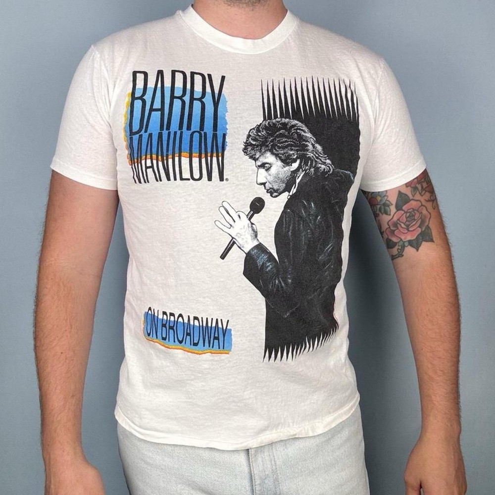 1989 Vintage Barry Manilow On Broadway T-shirt Single Stitch White Mens L