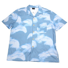 PS Paul Smith Feather Print Button Up Shirt Mens XL Light Blue Short Sleeve