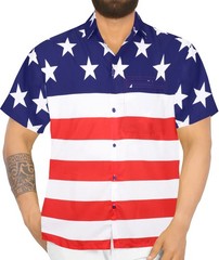 LA LEELA Men’s US Flag Button Down Half Sleeve Hawaiian Shirt M Red_AA285