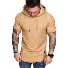 Men’s Hooded Short Sleeve Sporty T-Shirt Slim Gym Muscle Tee Hoodie Tops Blouses