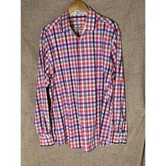 Bugatchi Uomo Shaped Fit Plaid Button Front Shirt Men’s L Multicolor 100% Cotton