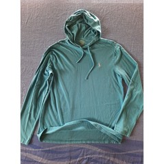 Polo Ralph Lauren Mens Long Sleeve Hooded T-Shirt Teal Blue Cotton Hoodie Large