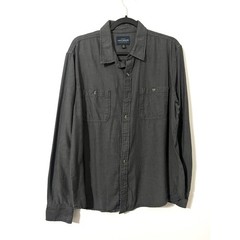 LUCKY BRAND Button Down Men Large Gray Long Sleeve Cotton Twill Utility Casual