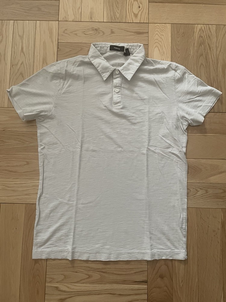 Theory – Off White Light Gray – Lightweight Slub Fabric Men’s Polo Shirt – Small