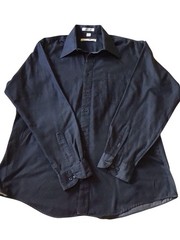 John Henry Men’s Black Solid Dress Shirt 17 Neck 34/35 Classic Fit Pockets