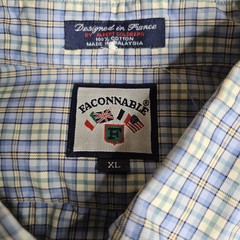 Faconnable Long Sleeve Button Down Size XL Window Pane Preppy France 90S Blue