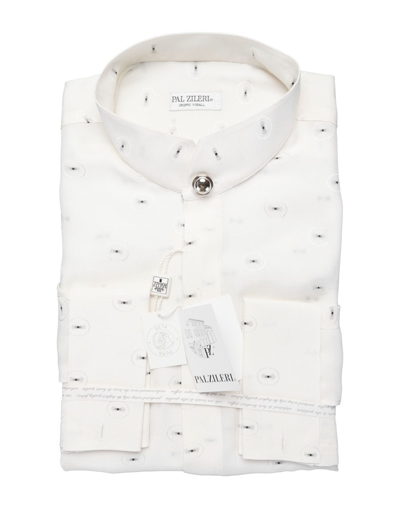 NWT PAL ZILERI FORMAL DRESS SHIRT pure silk stand collar fil coupè Italy 44 17.5