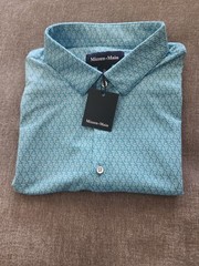 NWT Mizzen+Main Mens Teal Diamond Mirage Halyard SS Dress Shirt No Tuck XL