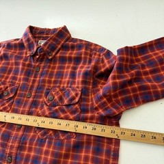 Duluth Trading Rustic Orange Plaid Poly Blend Double Pocket Flannel Shirt MEDIUM