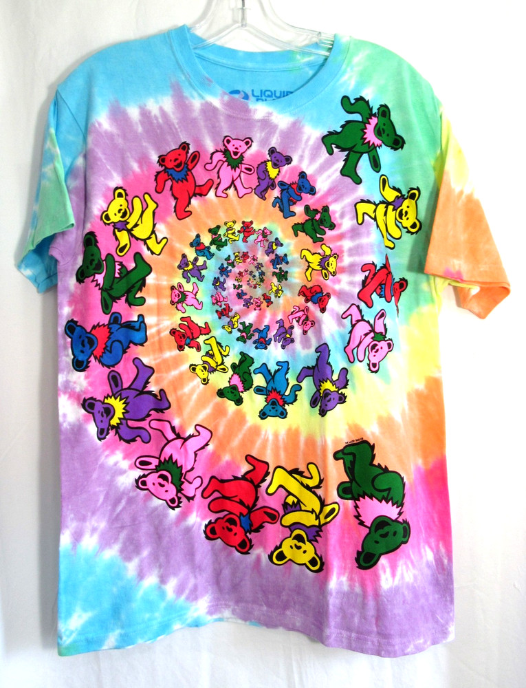 Liquid Blue Tie Dye Spiral Dancing Bear Grateful Dead 1995 VTG T Shirt M EUC