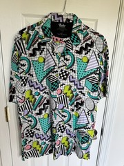 Boho Grove Men’s Rayon Button Down 80s Style Retro Bright Print Size Large.