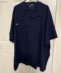 Under Armour Navy Solid Button-Up Short Sleeve Loose 4XL Big & Tall Polyester