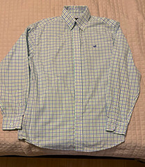 Southern Marsh Men’s M Long Sleeve Button-Up Shirt Woven Plaid Blue Green White