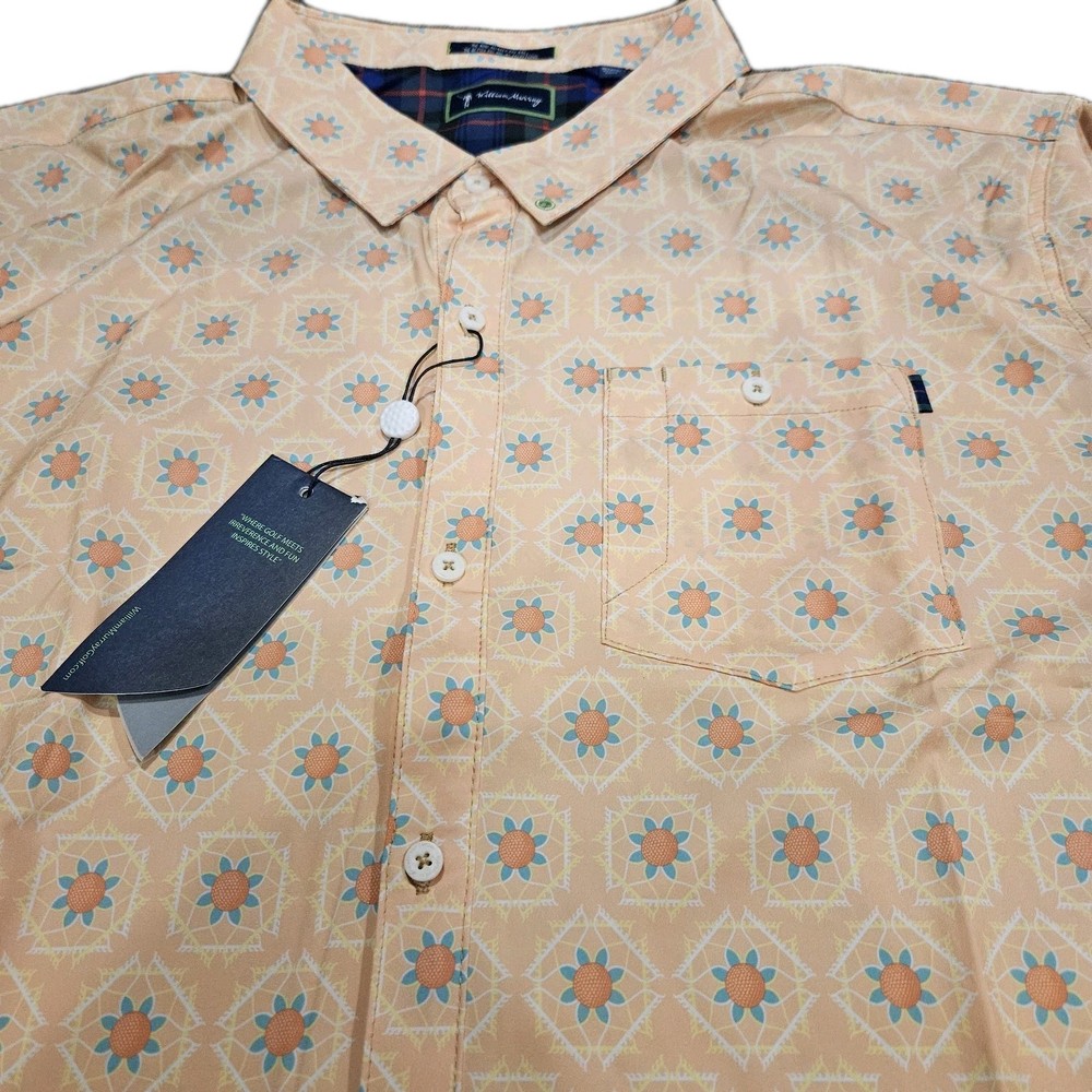 William Murray Golf Shirt Men’s Large NWT Orange Floral Button Down Performance