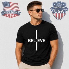 Believe Vertical Line Graphic T-Shirt Minimalist Typography