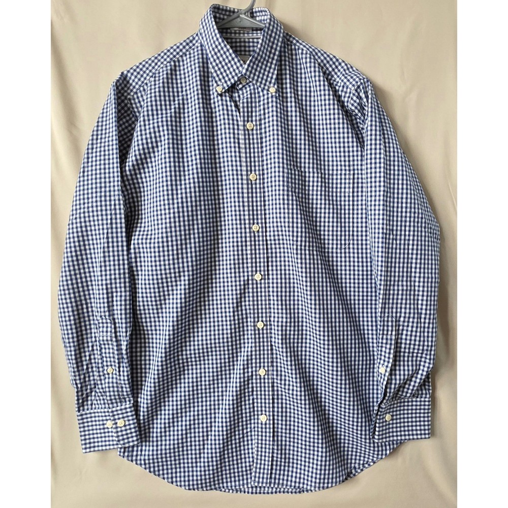 Peter Millar Nanoluxe Easy Care Gingham Button Down Shirt Mens Medium Blue White