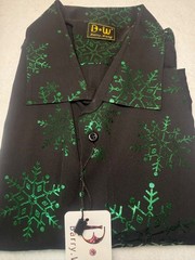 Barry Wang NWT XL Black Snowflake Shirt Metallic Green Christmas Button Up