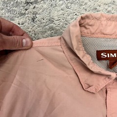 Mens Large Simms Button Down Vented Fishing Shirt Pink Cargo Chest Pocket
