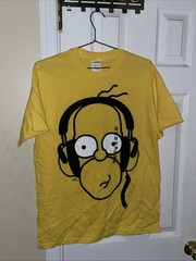 Homer Simpson T Shirt Mens Small Adult Yellow Headphones Music TV Show Funny