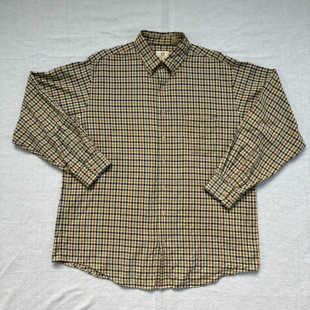 Viyella Cotton Wool Blend Flannel Button Down XL Beige Navy Green Gun Club Check