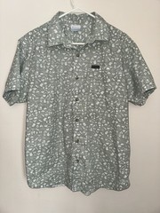 Columbia Outdoor Camping Print Button Front Shirt Men’s Large 100% Cotton Green