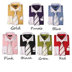 Men’s High Quality Fashion Dress Shirt With Tie And Hanky French Cuff AH621