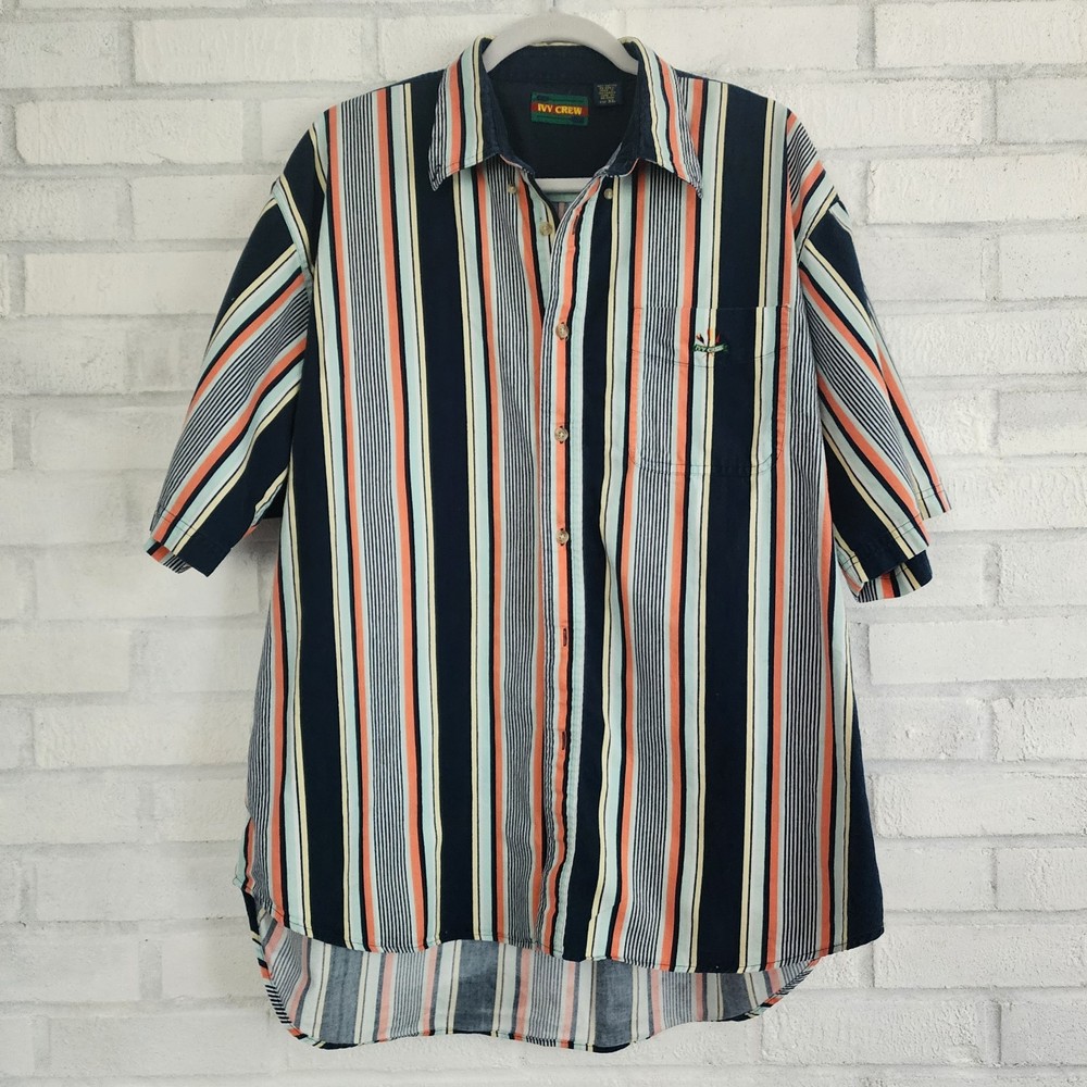 Vintage Ivy Crew Button Down Short-Sleeved Dress Shirt 80s-90s VTG Preppy Dad