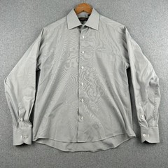 Giorgio Armani Dress Shirt Mens 15.5 Gray Le Collezioni Striped Long Sleeve