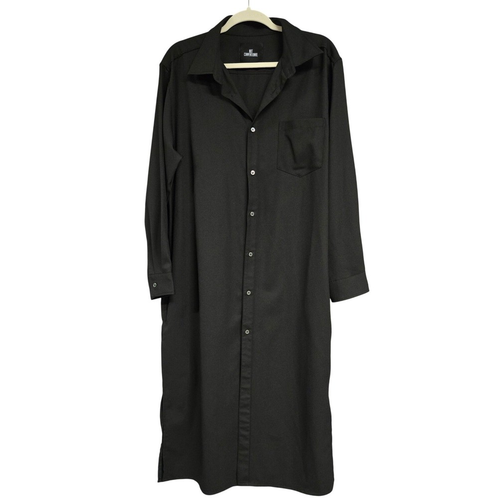 Not Conventional Longline Button Down Shirt Dress Black Unisex Free Size Japan