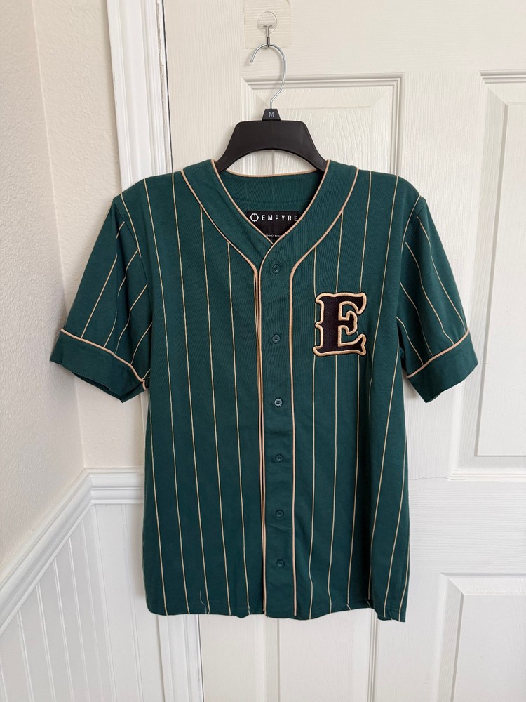 Empyre Baseball jersey button down shirt green pinstripe Mens Medium 100% cotton