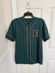 Empyre Baseball jersey button down shirt green pinstripe Mens Medium 100% cotton