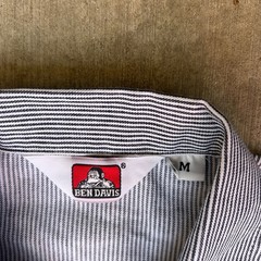 Ben Davis Hickory Stripe Half Zip Work Shirt Mens Medium Blue White Vintage